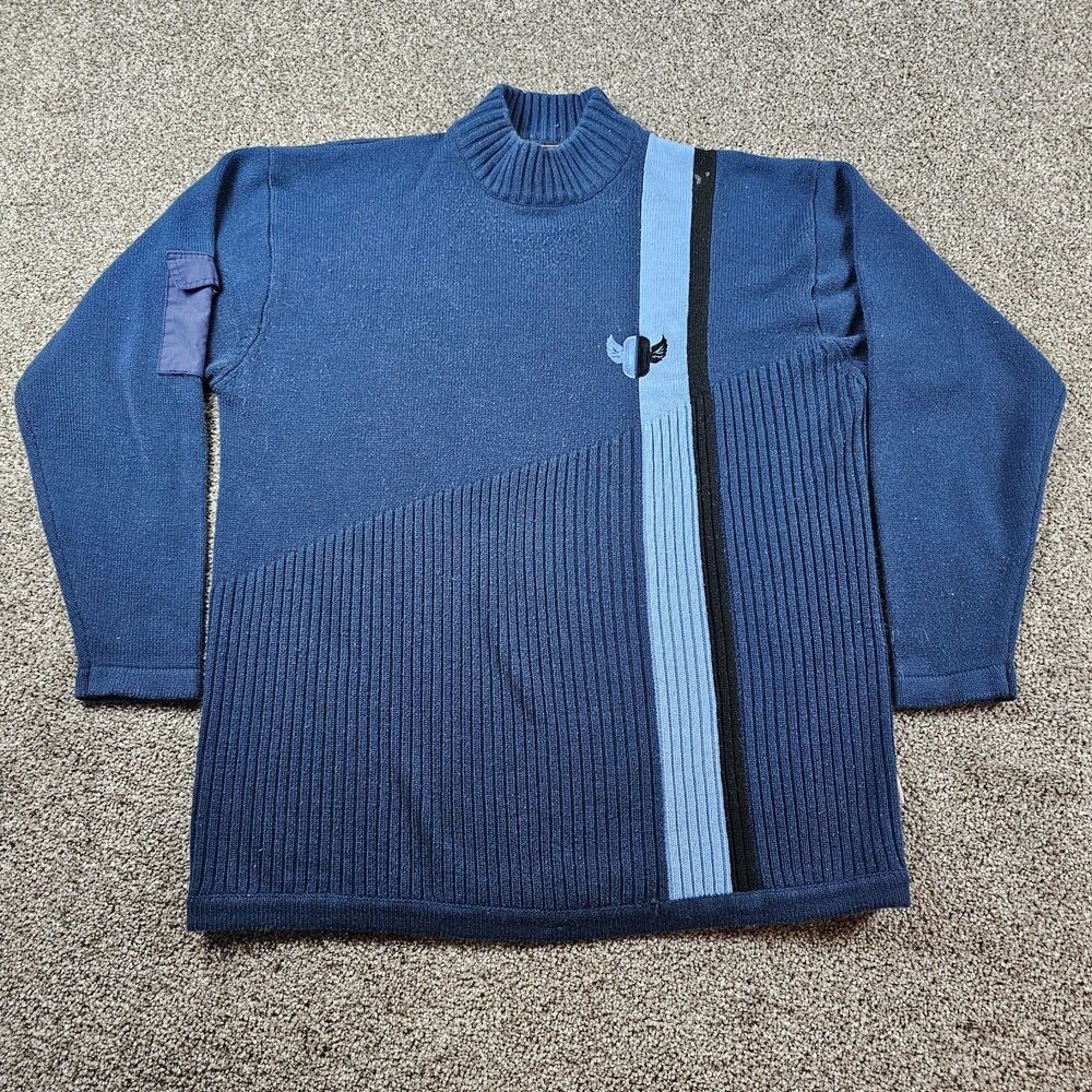 Outkast SweaterMens XL Blue Y2K Pullover High Neck Ribbed Stripe Vintage Rap
